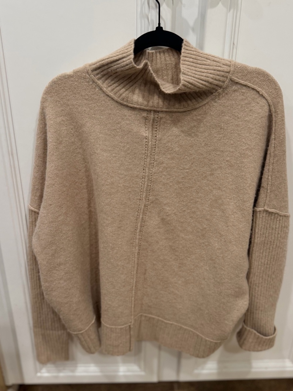 Maeve Cream Ribbed Turtleneck Sweater